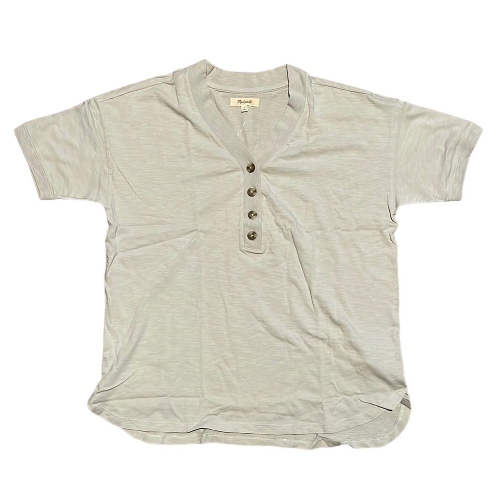 NWT Madewell Women's Henley Sage Button Collar T-Shirt - Size Small - Picture 3 of 5